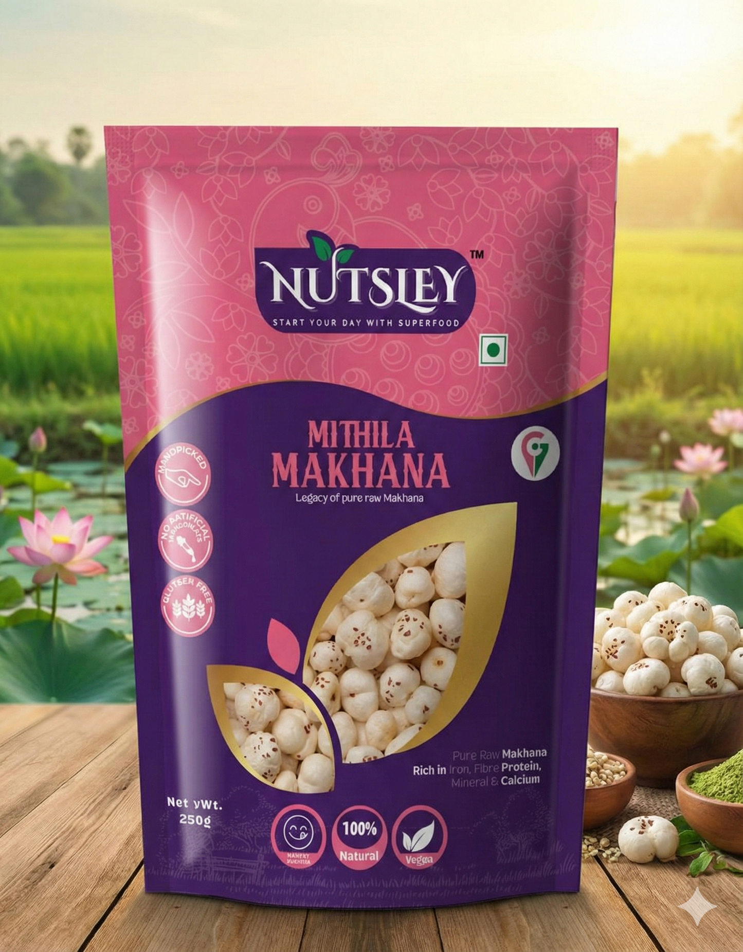 Nutsley Mithila Premium Raw Makhana 250g Pack