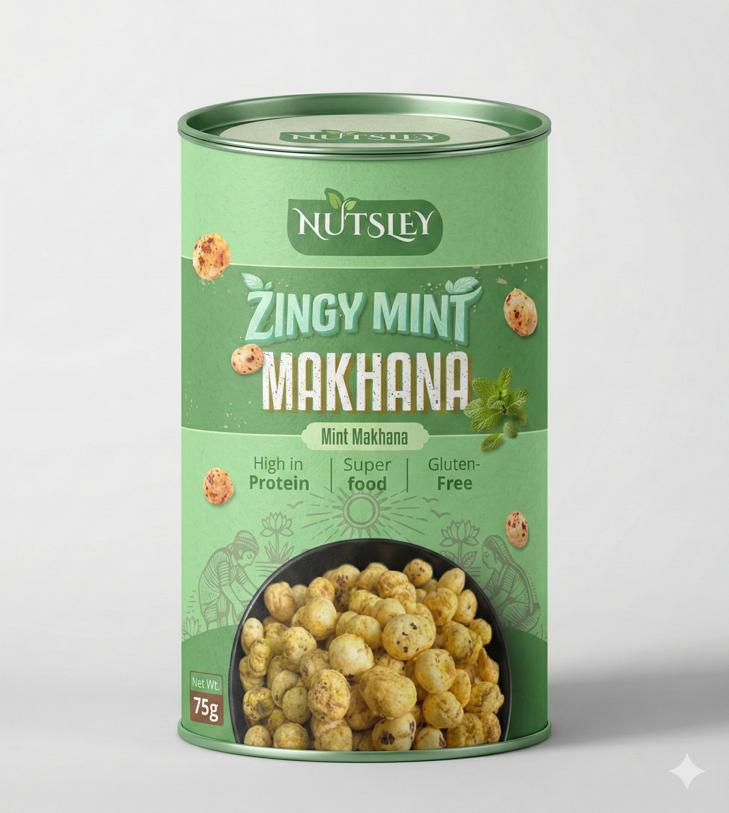 Nutsley Zingy Mint Roasted Makhana 75g Can